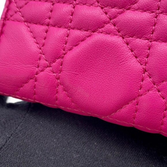 Dior Lady Dior Lotus Wallet Cannage Tri-fold Wallet Lambskin Pink - Picture 9 of 14